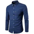 Detalle del tejido Oxford azul marino en una camisa de hombre de manga larga y corte entallado - 38（M） / Tops / Azul marino