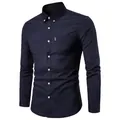 Camisa informal de manga larga Oxford entallada en azul marino para hombre con bolsillo - 38（M） / Tops / Negro