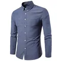 Vista frontal de una camisa Oxford de manga larga azul para hombre sobre fondo blanco puro - 38（M） / Tops / Gris