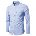 Camisa oxford de hombre azul claro slim fit de manga larga, estilo casual profesional - Azul cielo