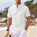 Close-up of men's white waffle knit shirt with stand collar and pineapple pattern detail. - S / White