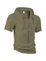 Men's summer casual hooded short sleeve shirt in olive green breathable fabric - Army Green