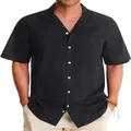 Men's casual black short-sleeve Cuban collar shirt featuring a single chest pocket design - S / Tops / Black