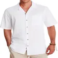 Men's casual white cotton short sleeve shirt with Cuban collar for summer beach - S / Tops / White