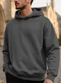 Men's dark grey hooded jacquard sweatshirt with textured fabric and loose fit. - Marl Grey