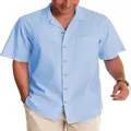 Men's casual light blue Cuban collar short sleeve cotton summer beach shirt - S / Tops / Light Blue