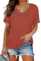 Classic women's V-neck solid color short sleeve T-shirt in a stylish terracotta - Orange
