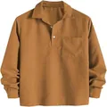 Camisa vintage de pana marrón de manga larga para hombre con un bolsillo funcional en el pecho - S / Tops / Amarillo