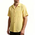 Men's casual short sleeve Cuban collar button down shirt in light yellow summery fabric - Yellow