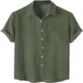 Chemise d'été homme en velours côtelé vert olive à manches courtes - S / Hauts / Vert