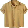 Chemise en velours côtelé jaune moutarde pour homme avec revers et poche classique. - S / Hauts / Jaune