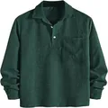 Camisa vintage de pana verde oscuro para hombre con bolsillo en el pecho y cuello polo - S / Tops / Verde