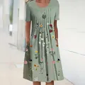 Close-up of a sage green midi dress featuring a vibrant floral print and pockets - Green Branch Floral