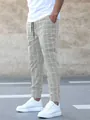 Stylish men's khaki grid plaid drawstring casual pants for urban streetwear look. - S / Bottoms / Khaki