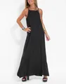 Elegant black sleeveless cotton linen maxi dress with minimalist camisole design for summer - S / Tops / Black