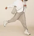 Women's loose khaki spaghetti strap jumpsuit with zipper pockets and oversized harem style - S / Top And Bottom / Gray