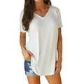 Women's plus size V-neck short sleeve white t-shirt made of comfortable cotton fabric - White