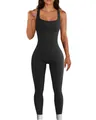 Sleeveless square neck ribbed bodysuit for women in black, slim fit yoga jumpsuit - S / Top And Bottom / Black