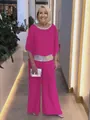 Élégant ensemble fuchsia deux pièces avec haut chauve-souris à paillettes et pantalon large - Rose rouge