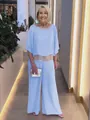 Ensemble deux pièces bleu clair élégant pour femme avec haut à paillettes et pantalon large - Bleu ciel