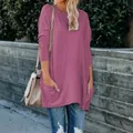 Tunique violette décontractée à manches longues pour femme avec poches et col rond - S / Hauts / Rouge