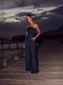 Combinaison bustier élégante bleu marine à jambes larges pour un look de soirée chic. - S / Combinaisons / Bleu marine