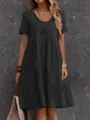 Élégante robe d'été noire à volants pour femme avec un design confortable à col en U - S / Bas / Noir
