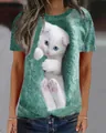 Détail d'un imprimé chat blanc 3D sur un t-shirt vert texturé - S / Hauts / T-shirts / Vert