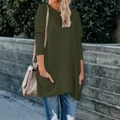 T-shirt oversize pour femme en vert olive avec manches longues et poches avant - Vert Militaire