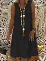 Elegant black sleeveless V-neck summer tank dress for women in a boho lifestyle setting - S / Bottoms / Black