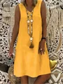 Robe d'été jaune sans manches à col en V avec une coupe trapèze décontractée pour femmes - S / Bas / Jaune