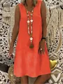 Robe d'été sans manches à col en V orange vif pour femme au style bohème décontracté - S / Bas / Orange