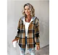 Stylish women's oversized plaid hooded jacket shacket with casual button-down front design - S / Tops / Dark Coffee Plaid