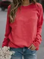 Detailed view of women's vibrant red crew neck long-sleeve top for casual wear - S / Tops / Red