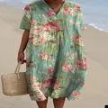 Comfortable floral loose bohemian maxi dress for women perfect for beach vacation - S / Top And Bottom / Light Green