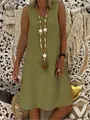 Macro detail view of a women's olive green V-neck sleeveless summer tank dress - S / Bottoms / Green