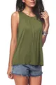 Close-up of olive green sleeveless tank top with pleated round neckline - Army Green