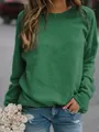 Detailed view of casual dark green long sleeve crewneck t-shirt for women in autumn - S / Tops / Green