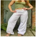 Stylish white embroidered high waist wide-leg trousers for a casual street fashion look - XS / Bottoms / White