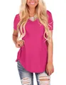 Detailansicht der Damen V-Ausschnitt locker sitzende Kurzarm-Sommer-T-Shirt in Rosarot - Fuchsia