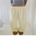 Women's high-waisted casual wide-leg pants in cream yellow with a loose street style fit - XS / Bottoms / Light Yellow (With Logo)