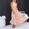 Vista detallada del vibrante estampado floral al óleo de un vestido largo francés - XS / Bottoms / Estampado Colorido de Pintura al Óleo (Estilo 1)