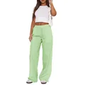 Women's stylish green and white vertical striped high-waisted wide-leg casual trousers - XS / Bottoms / Green Stripes