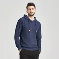 Close-up of men's dark blue jacquard knit hoodie featuring elegant textured pattern - S / Tops / Dark Blue