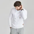 Detail shot of a white men's jacquard knitted hoodie showing the unique waffle texture - S / Tops / White