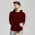 Felpa con cappuccio in maglia jacquard bordeaux da uomo a maniche lunghe casual - Borgogna