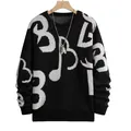 Detalle de jersey de punto negro con cuello redondo y llamativos estampados gráficos blancos - S / Tops / Negro y Blanco
