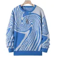 Detail van het blauw-witte wervelpatroon op deze oversized jacquard gebreide trui - Koningsblauw