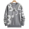 Vista detallada de un suéter de punto gris para hombre con grandes motivos abstractos blancos - S / Tops / Blanco Roto
