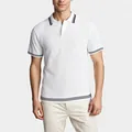 Classic men's white knitted short sleeve Polo shirt with black contrast stripes - S / Tops / White